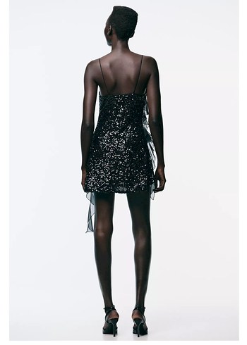 Volanlı Siyah Mini Elbise - Görsel 2