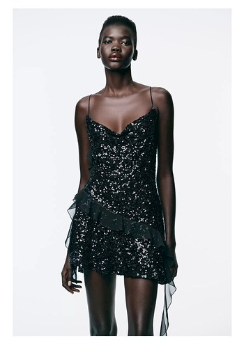 Volanlı Siyah Mini Elbise - Görsel 4