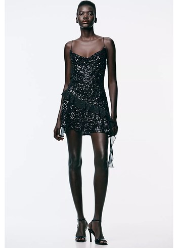 Volanlı Siyah Mini Elbise - Görsel 5