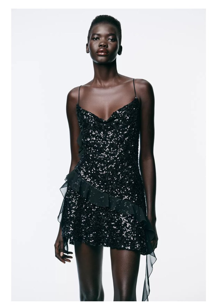 Volanlı Siyah Mini Elbise - Görsel 4