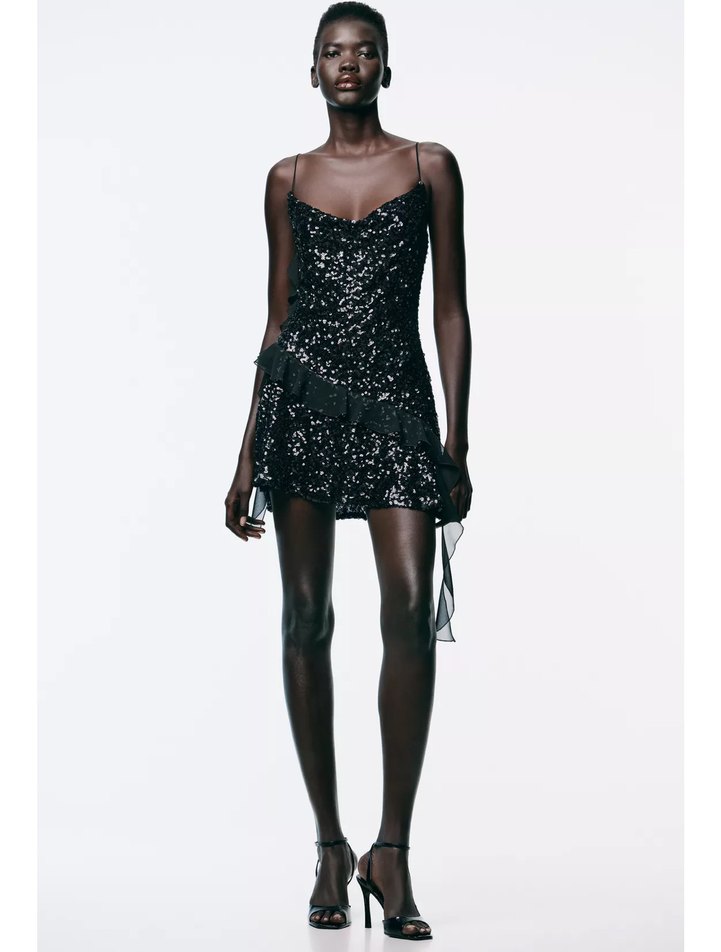 Volanlı Siyah Mini Elbise - Görsel 5