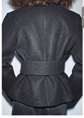 Kemerli Siyah Midi Kadın Denim Blazer - Görsel 3