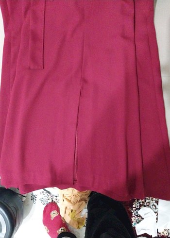 bordo V Yaka Uzun Kollu Elbise - Görsel 4