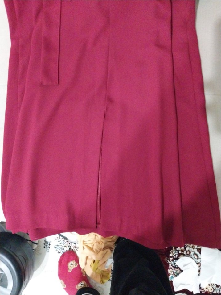 bordo V Yaka Uzun Kollu Elbise - Görsel 4