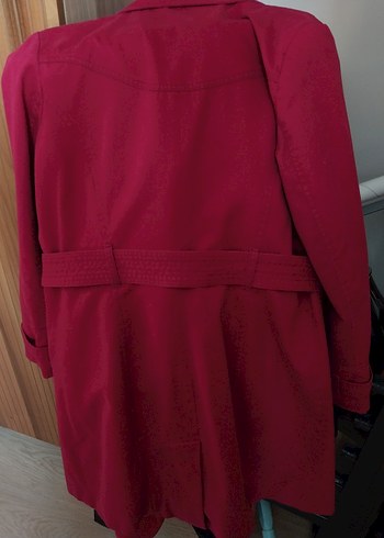 kırmızı Düğmeli Midi Kadın Trençkot - Görsel 3