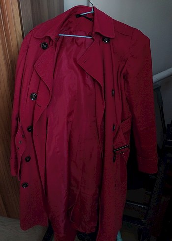 kırmızı Düğmeli Midi Kadın Trençkot - Görsel 5