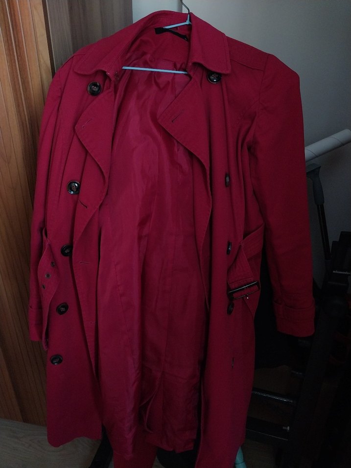 kırmızı Düğmeli Midi Kadın Trençkot - Görsel 5