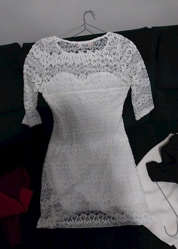 Dantel Detaylı Beyaz Midi Elbise - Görsel 2