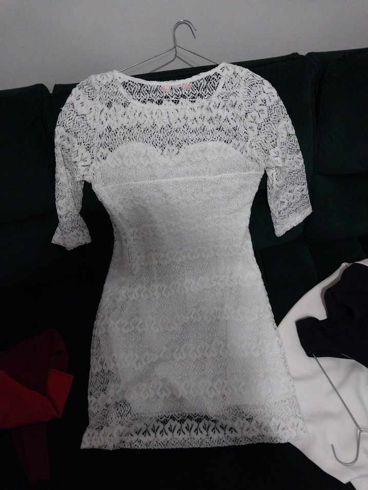 Dantel Detaylı Beyaz Midi Elbise - Görsel 2