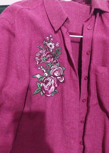 İşlemeli mürdüm Kadın Gömlek - Görsel 2