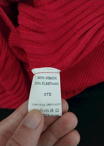 kırmızı Boğazlı Örgü Kadın Kazak - Görsel 3