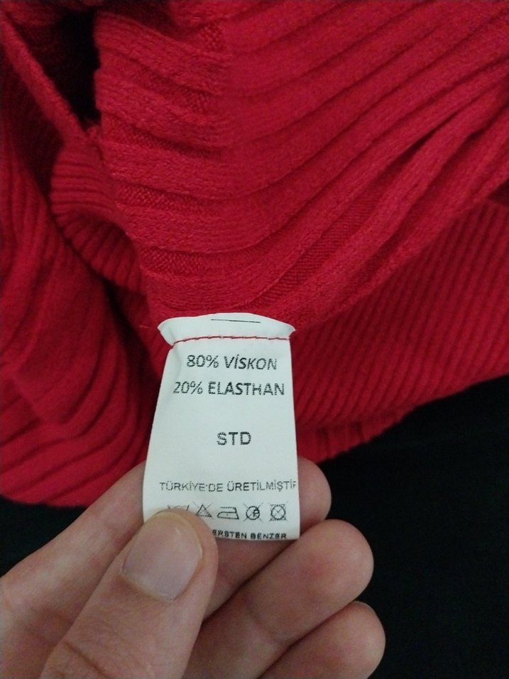 kırmızı Boğazlı Örgü Kadın Kazak - Görsel 3