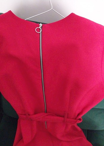 Kırmızı Kısa Kollu Kemerli elbise - Görsel 7