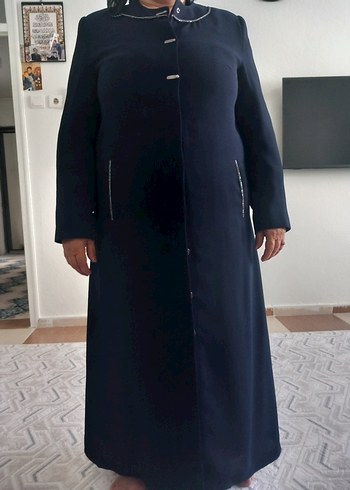 48 Beden Düğmeli Lacivert Uzun Kadın Kaban ferace