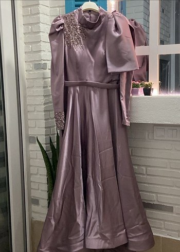 Uzun Mor Drapeli Kadın Abiye Elbise - Görsel 2