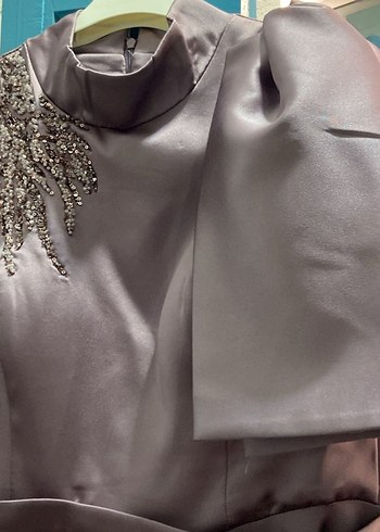 Uzun Mor Drapeli Kadın Abiye Elbise - Görsel 3