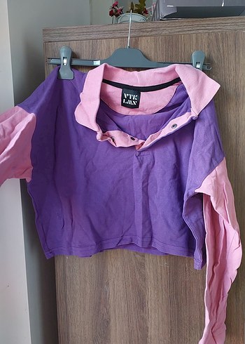 Mor-Pembe Düğmeli Kız Sweatshirt - Görsel 3