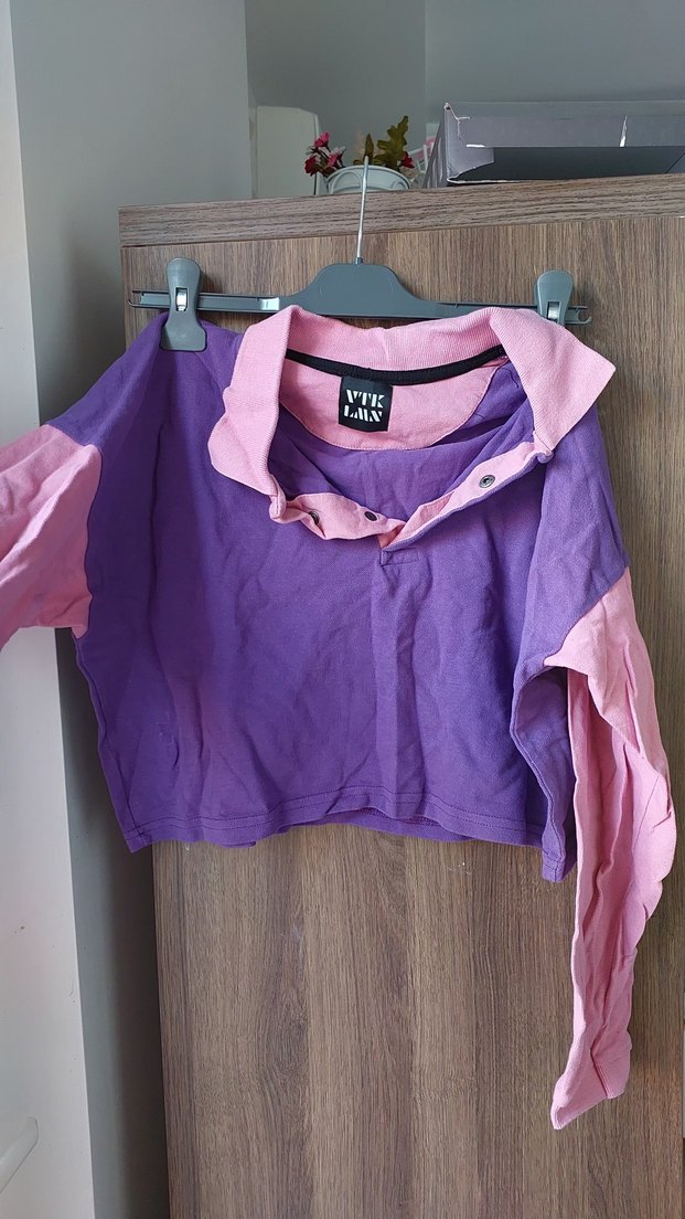 Mor-Pembe Düğmeli Kız Sweatshirt - Görsel 3