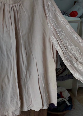 Bej Bohem Uzun Kollu Hamile Bluzu - Görsel 2