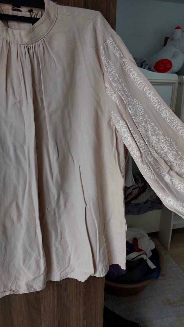 Bej Bohem Uzun Kollu Hamile Bluzu - Görsel 2