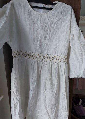 Nakışlı Beyaz Bohem Hamile Tunik - Görsel 3