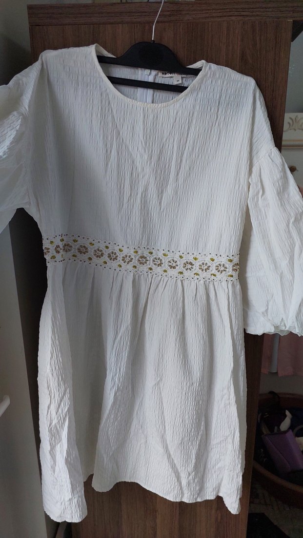 Nakışlı Beyaz Bohem Hamile Tunik - Görsel 3