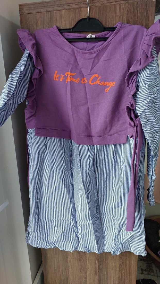 Mor Fırfırlı Hamile Midi Elbise - Görsel 2