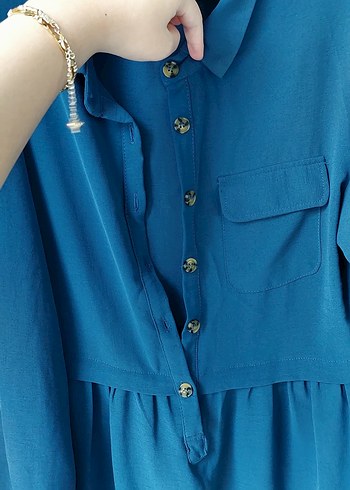 Mavi Düğmeli Hamile Tunik - Görsel 2
