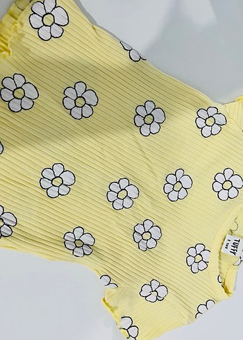 Sarı Çiçekli Kısa Kollu Bebek Body - Görsel 3