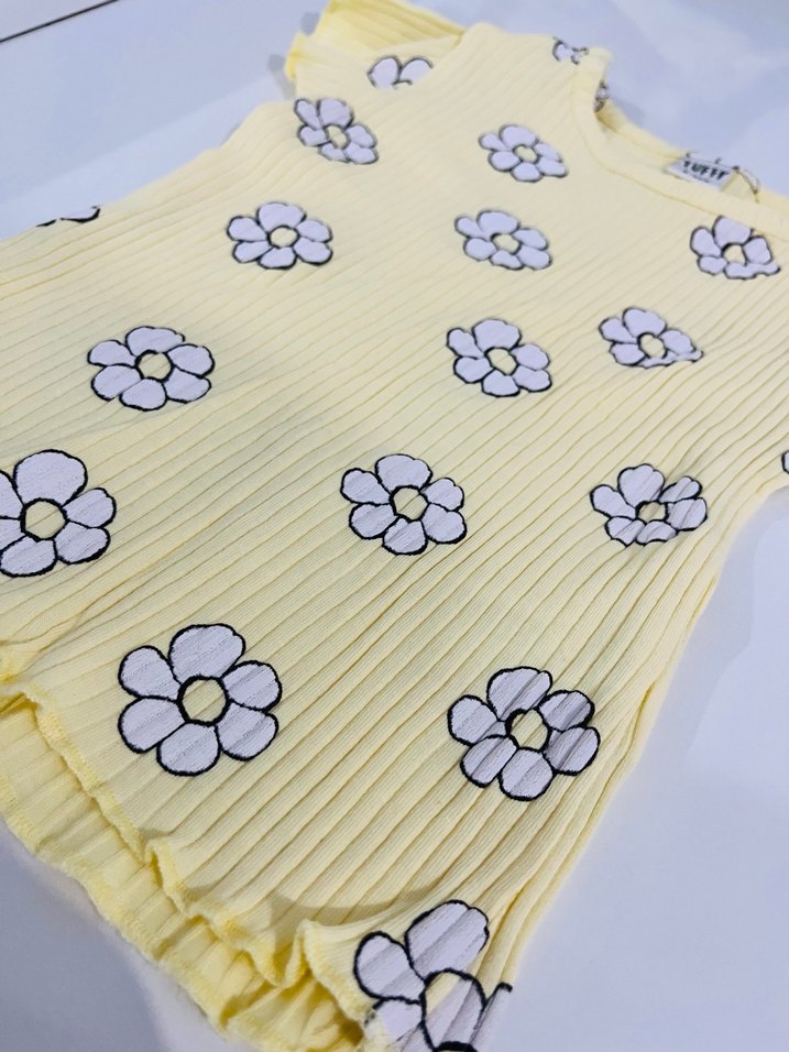 Sarı Çiçekli Kısa Kollu Bebek Body - Görsel 2
