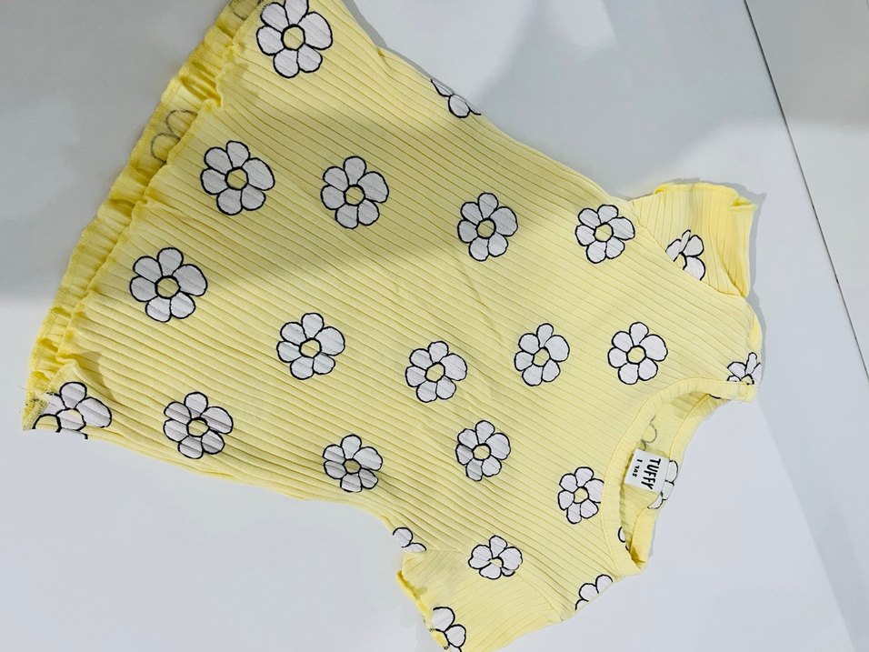 Sarı Çiçekli Kısa Kollu Bebek Body - Görsel 3