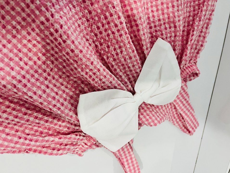 Pamuklu Beyaz Fiyonklu pembe elbise - Görsel 2