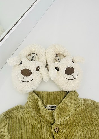 Düğmeli Khaki Erkek Bebek gömlek yanında panduf hediye  21-22 - Görsel 3