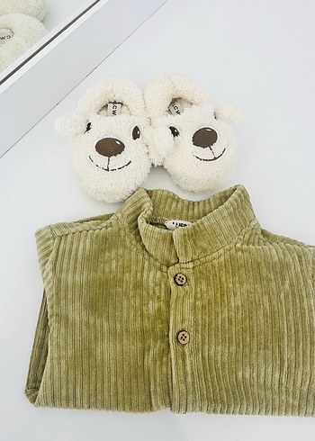 Düğmeli Khaki Erkek Bebek gömlek yanında panduf hediye  21-22 - Görsel 2