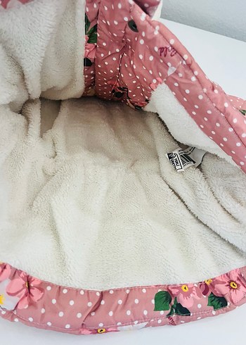 Çiçek Baskılı Pembe Kız Mont - Görsel 4
