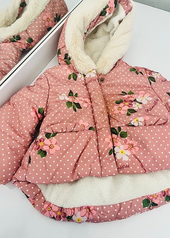 Çiçek Baskılı Pembe Kız Mont - Görsel 2