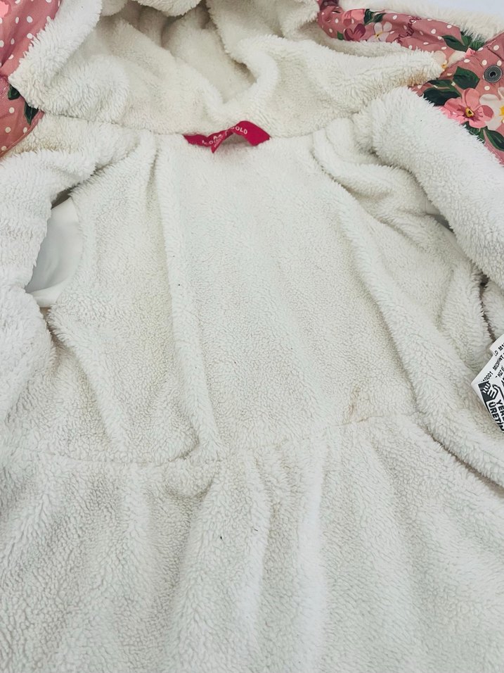 Çiçek Baskılı Pembe Kız Mont - Görsel 3