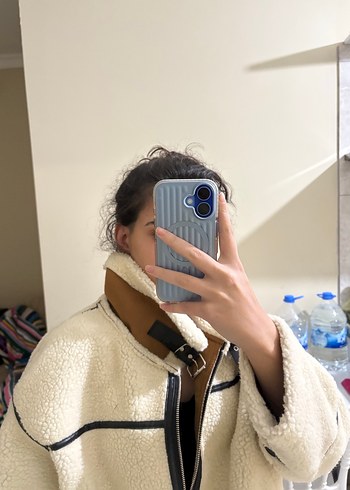 Bej Kadın Peluş Midi Ceket - Görsel 3