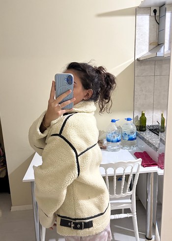 Bej Kadın Peluş Midi Ceket - Görsel 2