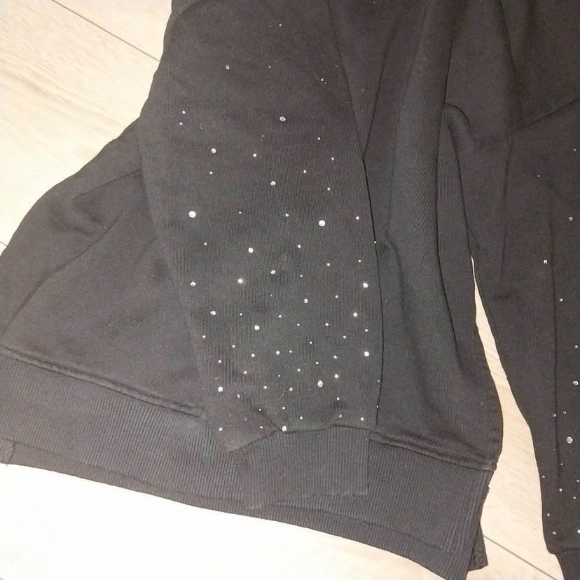 Siyah Oversize Kadın Sweatshirt TAŞ DETAYLI - Görsel 2