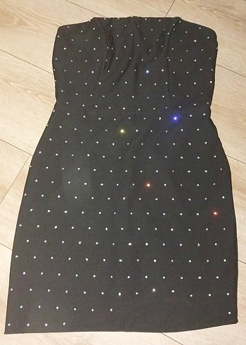 Taş Detaylı Straplez Mini Abiye Elbise - Görsel 3