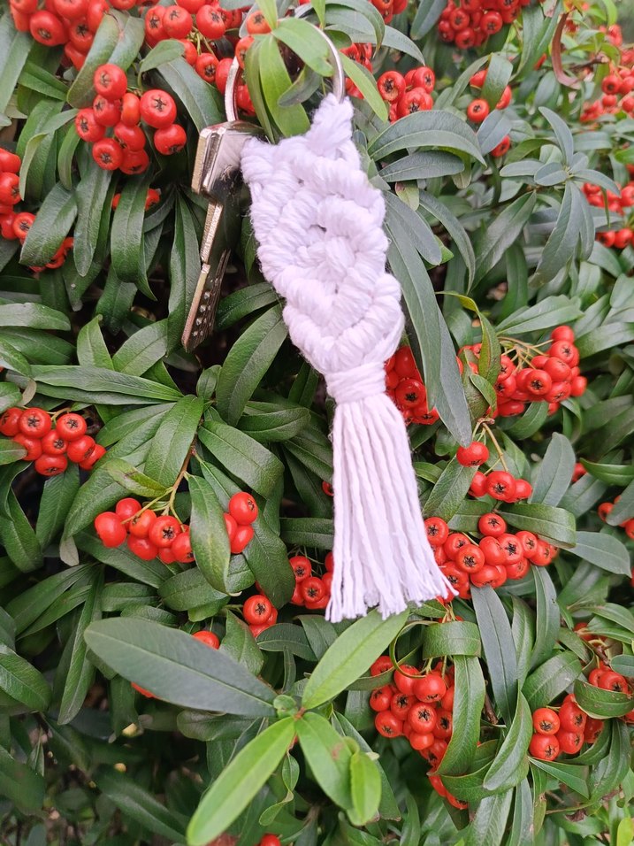 Beyaz Bohem Püsküllü Anahtarlık - Görsel 4