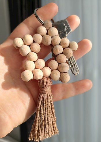 Püsküllü Ahşap Boncuklu Bohem Anahtarlık 3 Adet set olarak satış - Görsel 3