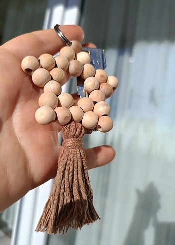 Püsküllü Ahşap Boncuklu Bohem Anahtarlık 3 Adet set olarak satış - Görsel 2