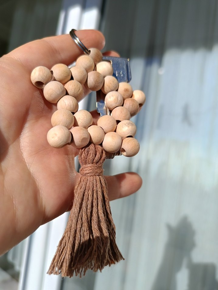 Püsküllü Ahşap Boncuklu Bohem Anahtarlık 3 Adet set olarak satış - Görsel 2