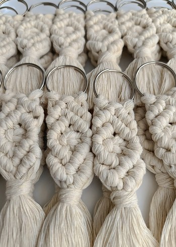 Beyaz Bohem Makrome Püsküllü Anahtarlık - Görsel 3