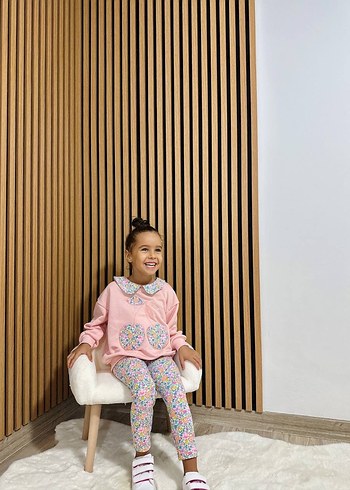 7 Yaş Beden Kızlar için pembe bağcıklı uzun kollu sweatshirt