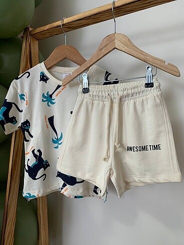 4 Yaş Beden camel Renk ZARA KAPLAN BASKILI ŞORTLU TAKIM