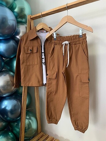 10 Yaş Beden kahverengi Renk Gabardin kumaş üçlü takım