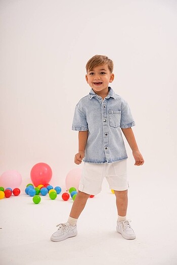 Denim gömlek denim şort takım